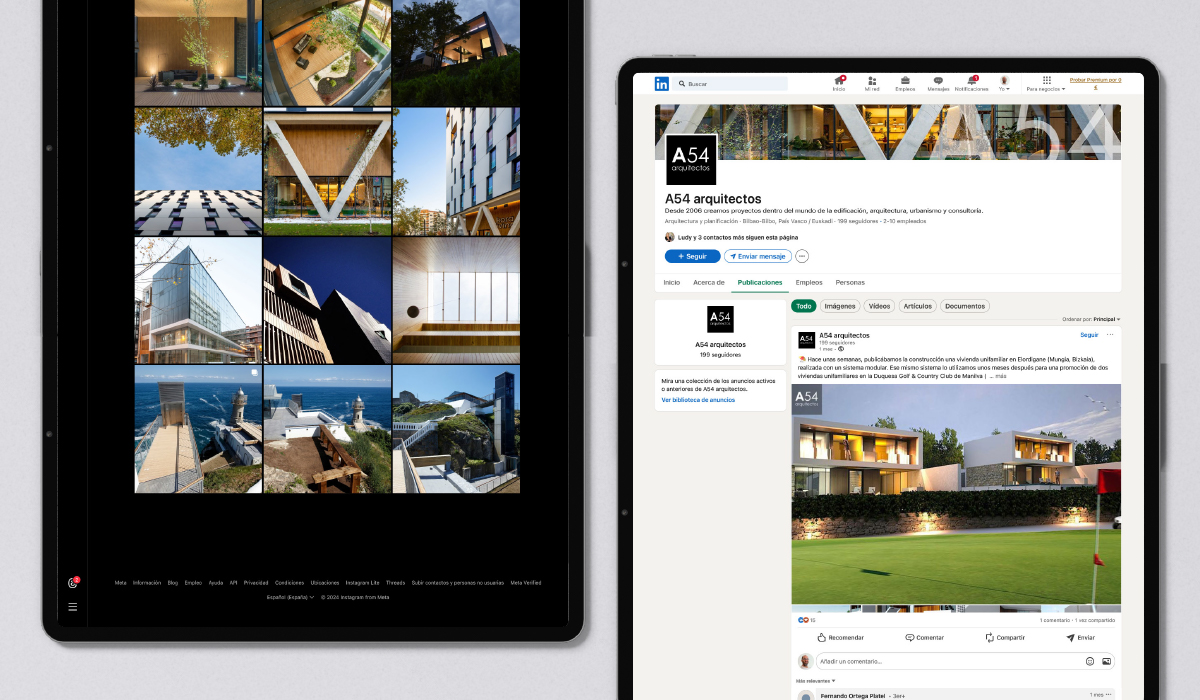 gestión de instagram y linkedin para A54 arquitectos