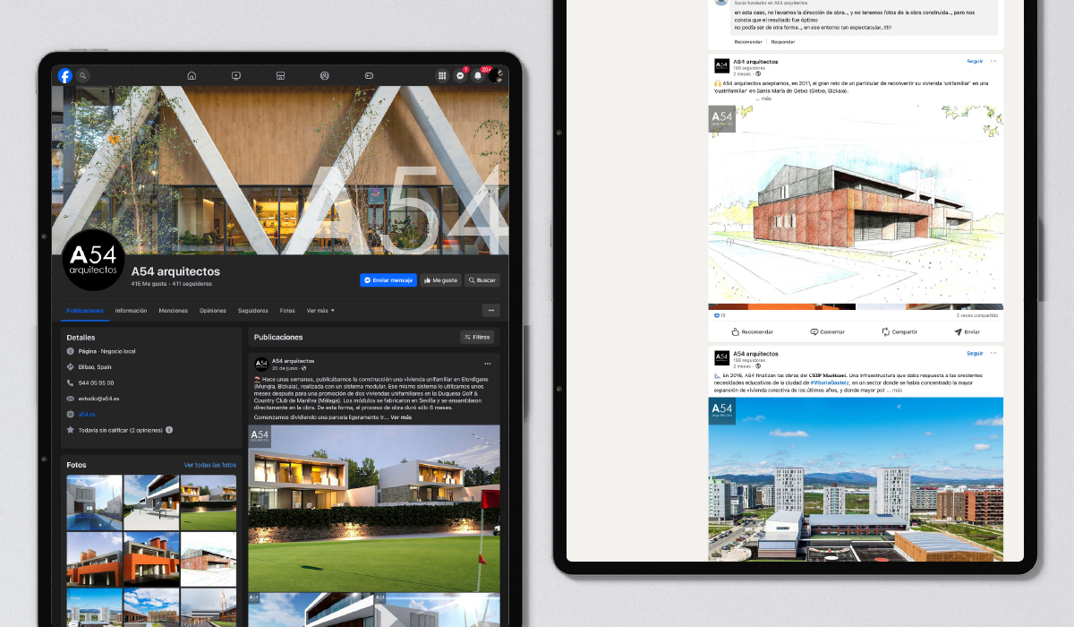 gestión de linkedin y facebook para A54 arquitectos